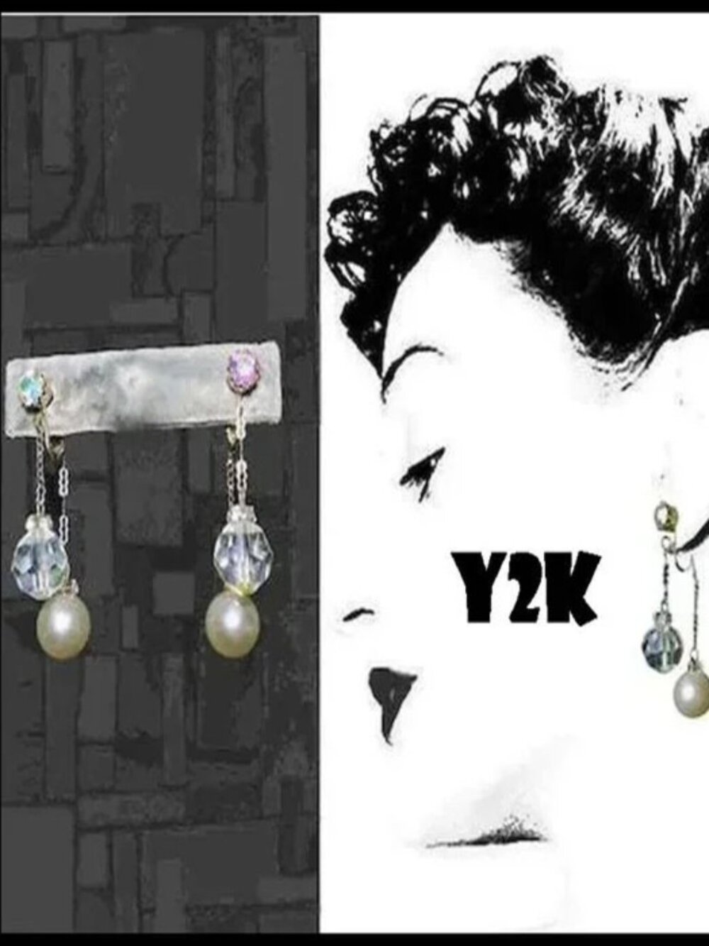 Formal Clip On Dangle Earrings UNIQUE Design Double Dangles Faux Pearl & Crystal